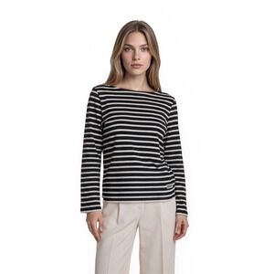 Kate Spade Top Blouse Women's Size Medium Black White Striped Peplum 100% Cotton